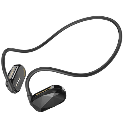 Monster Aria front view showing sleek black open-ear design and branding benefit visibility