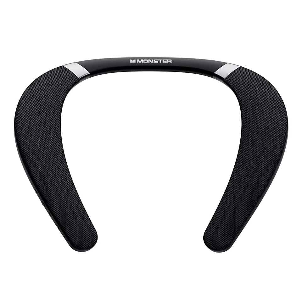 Monster Boomerang neckband speaker worn around the neck for immersive on-the-go sound.