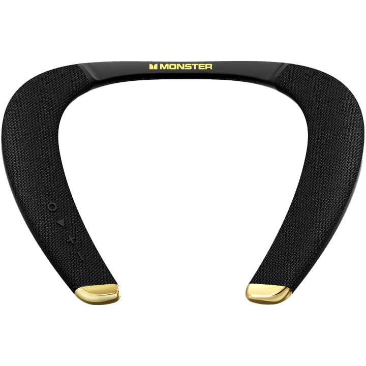 Monster Boomerang Petite worn around the neck for hands-free listening all day.
