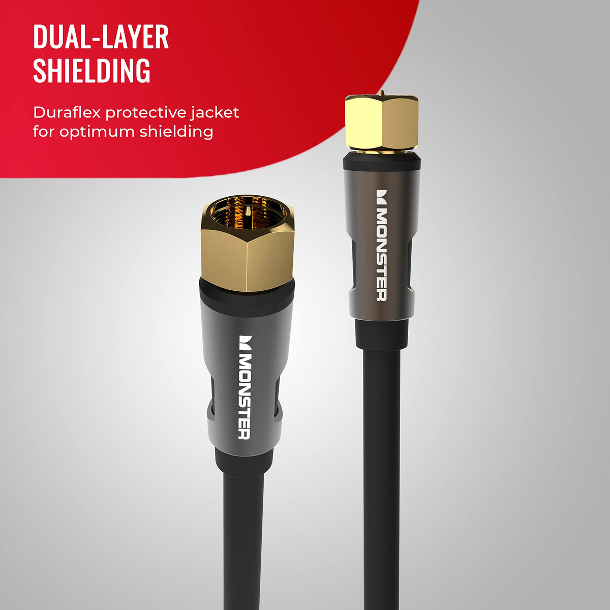 Aluminum shell on Monster Essentials coax cable resists wear for durability