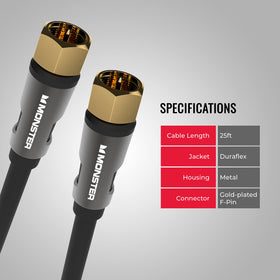 Gold-plated F-pin connector ensures reliable connections to standard devices
