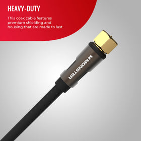 Premium metal shielding on Monster Essentials coax cable minimizes interference