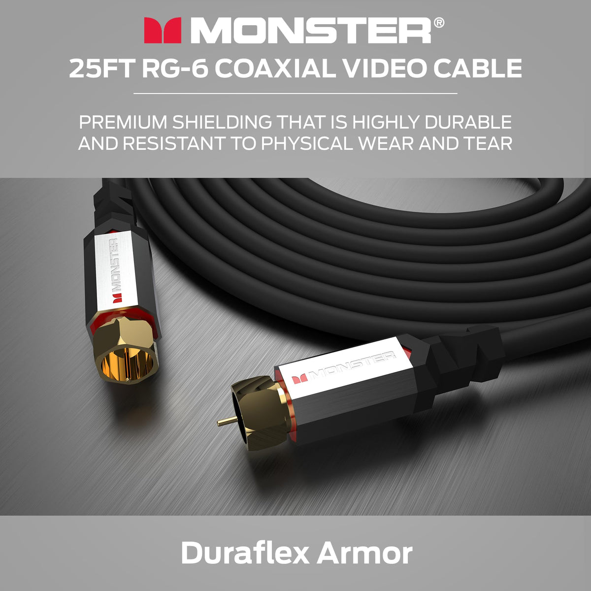 Aluminum shell on Monster Essentials RG-6 adds rugged durability
