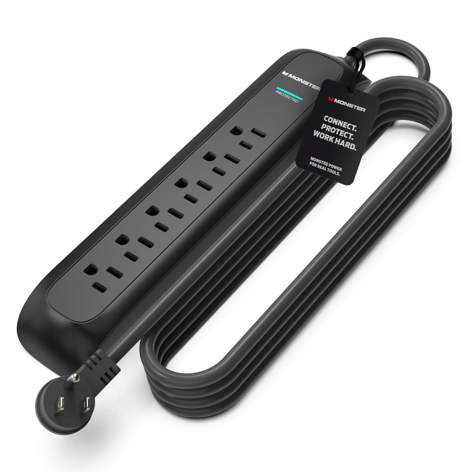 Monster front view showing six outlets and power switch for convenient protection