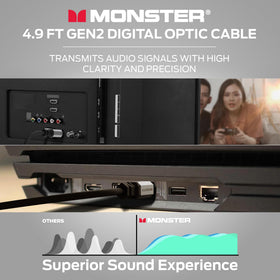 Monster Gen2 Essentials cinematic audio setup connected to devices.