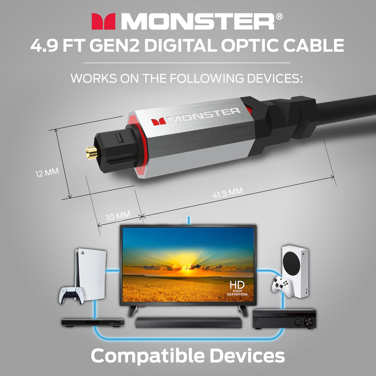 Monster Gen2 Essentials easy routing in a tidy home theater area.