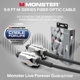 Monster M-Series routed through cable organizers offering tidy, protected installation