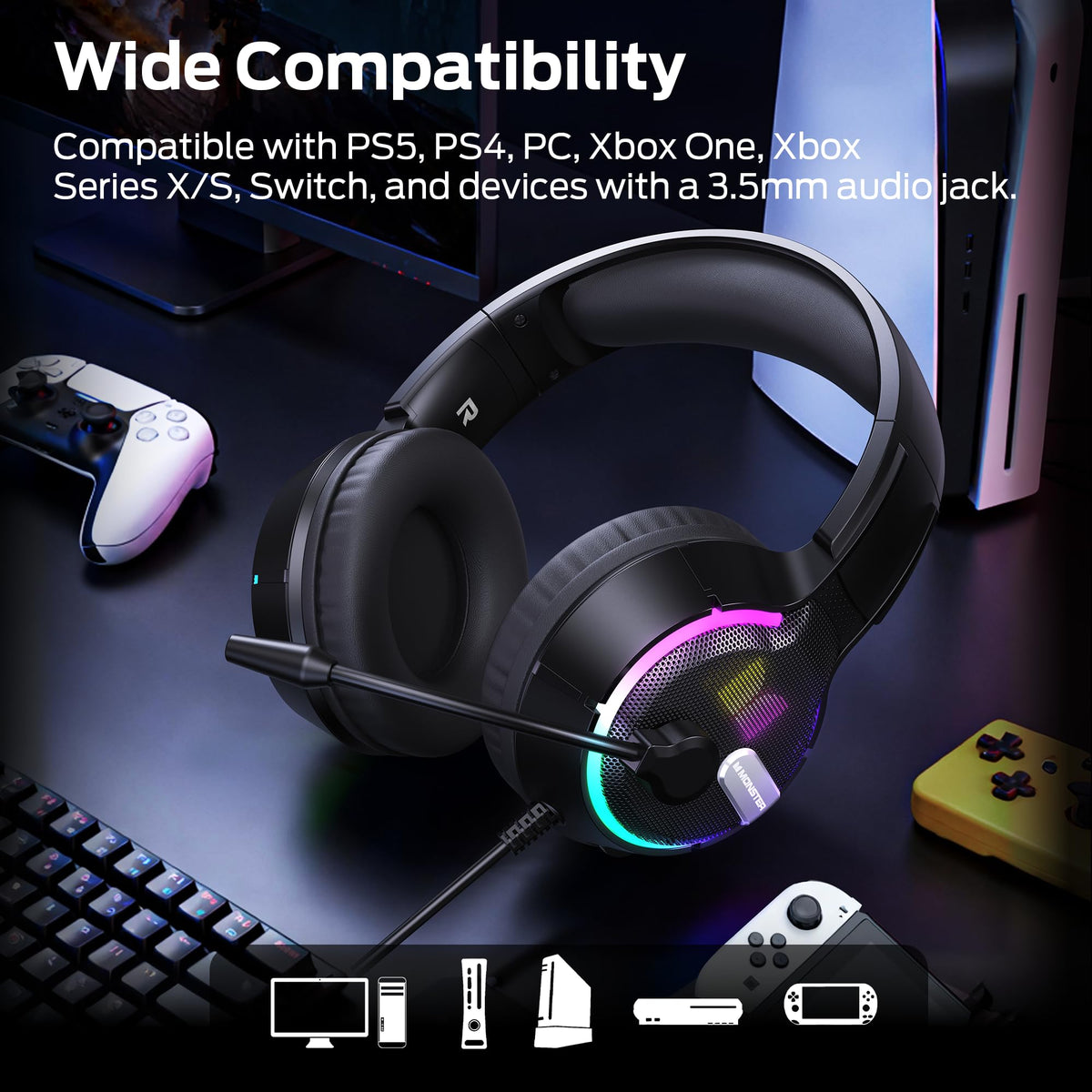 Monster Mission 320 next to controller showing scale and ergonomic fit