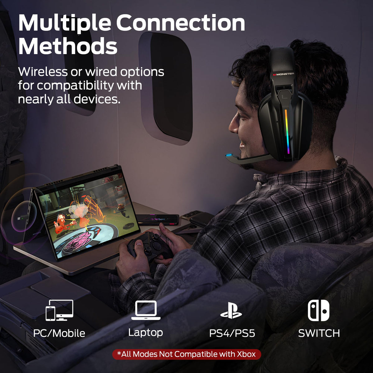 Monster Mission ANC200 2.4GHz wireless connection enables low latency play
