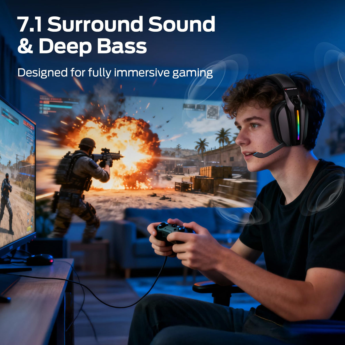 Monster Mission ANC200 ambient LED lighting for stylish nighttime gaming ambience