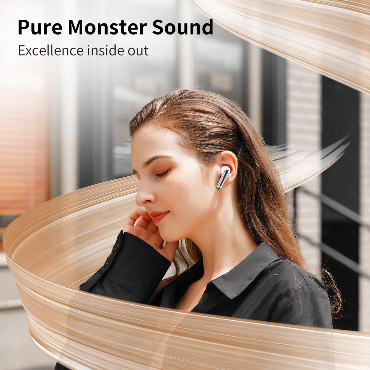 Monster N-Lite 203 AirLinks earbuds nestled in charging case for portability and quick pairing