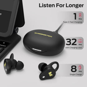 Monster N-Lite 210 earbuds with Bluetooth 5.4 for reliable connection.