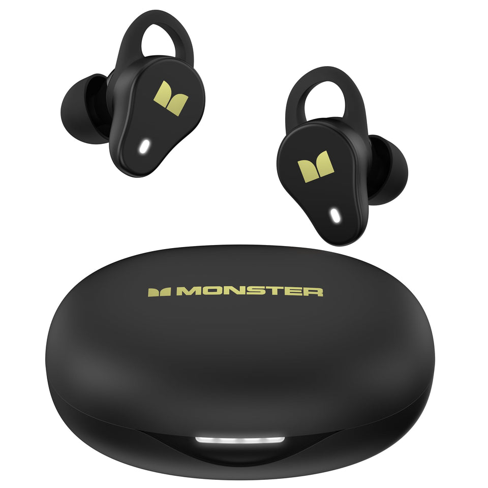 Monster N-Lite 210 earbuds in sleek charging case for on-the-go power.