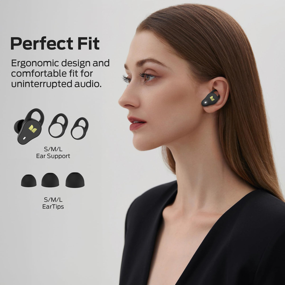 Monster N-Lite 210 earbuds worn in-ear for secure, comfortable fit.