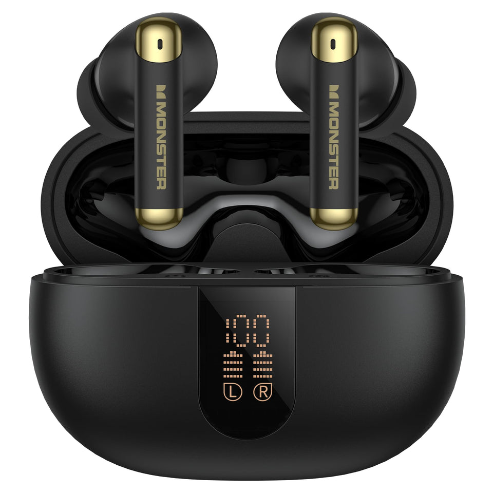 Monster N-Lite 211 front view showing earbuds and charging case benefit portability