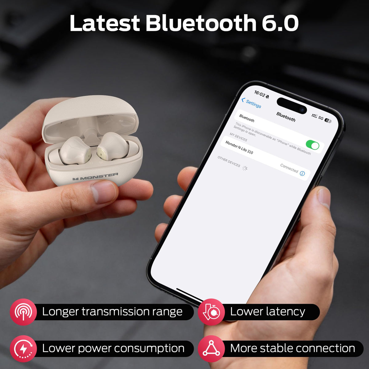 Monster N-Lite 310 case in pocket to show compact size and portability benefit