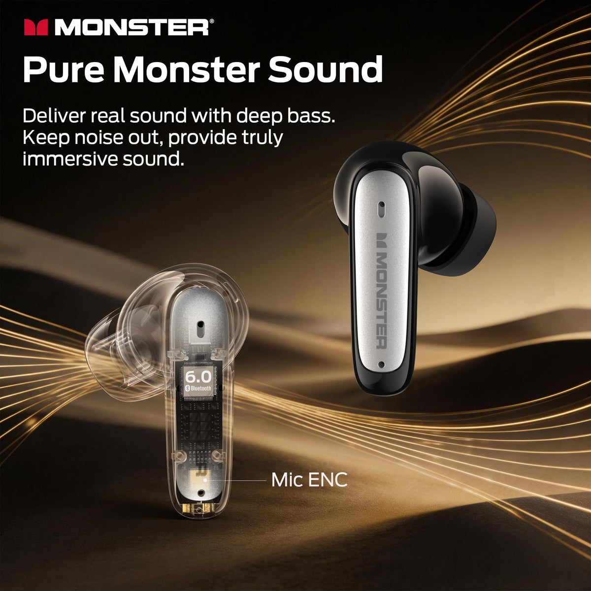 Monster N-Lite 310 earbud close-up showing textured finish and comfortable ergonomic fit