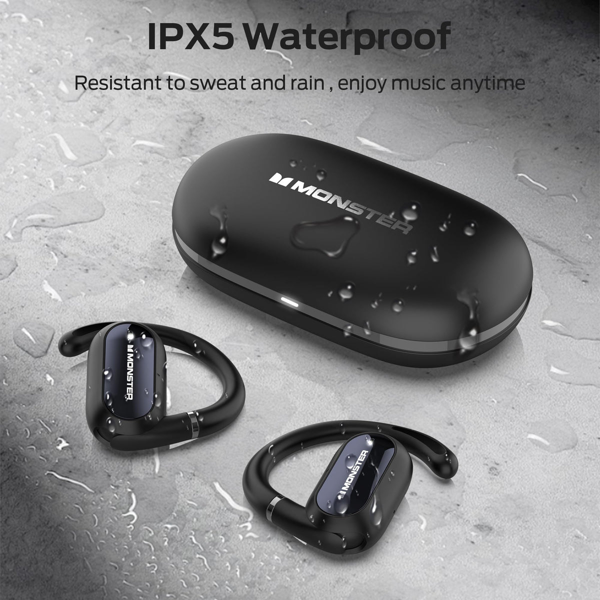 Monster Open Ear AC322 features IPX5 sweat resistance for workouts.