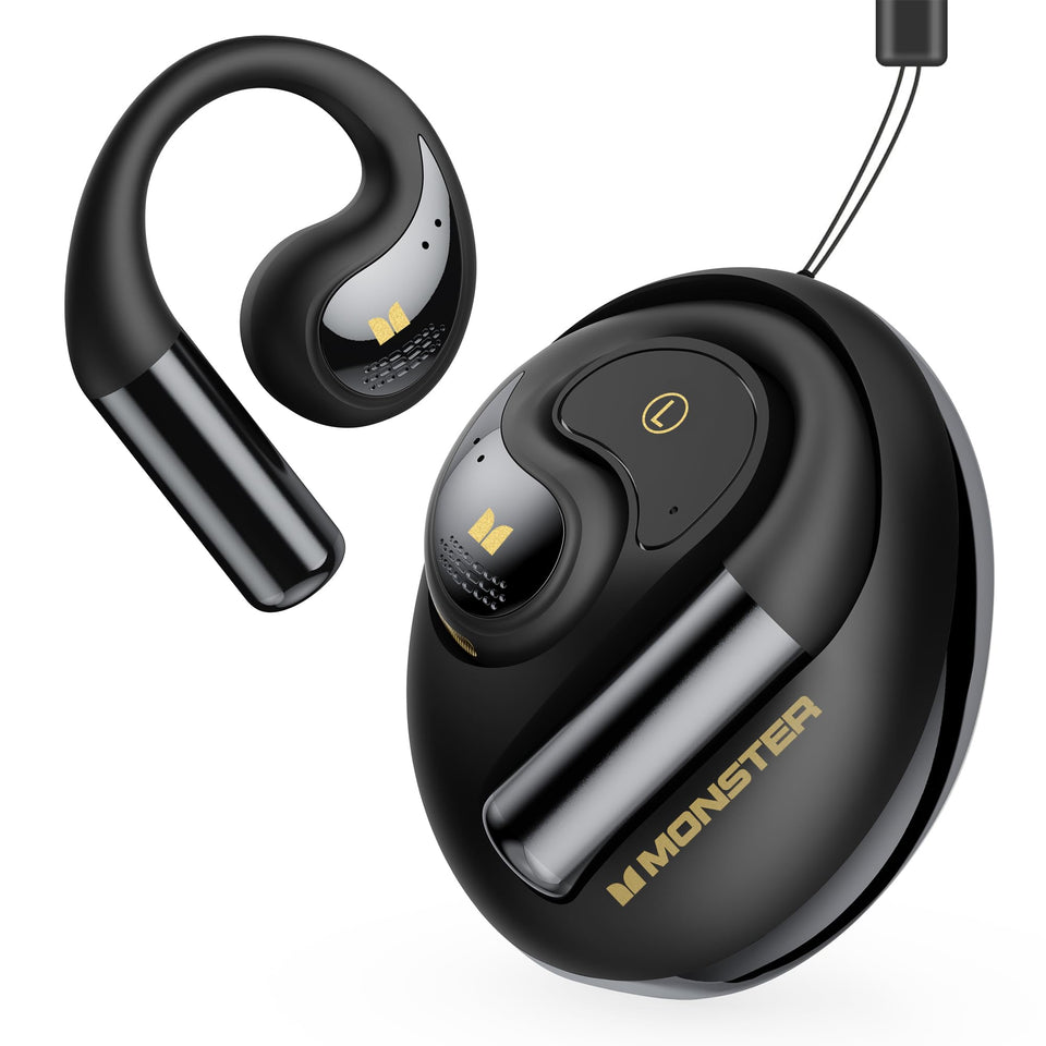 Monster Open Ear AC335 case rotation: secure protection with easy access on the go.