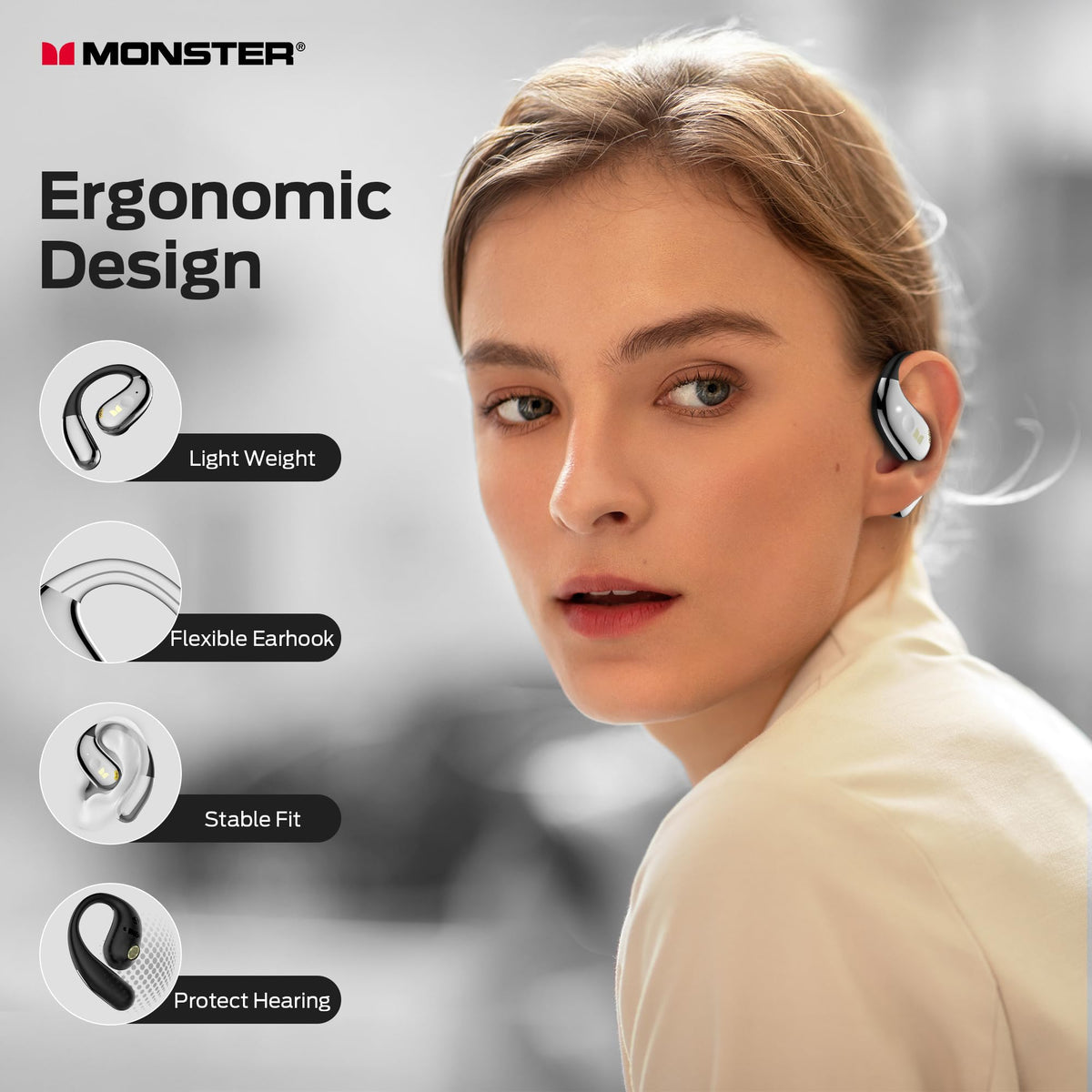 Monster ergonomic fit stays comfortable during workouts