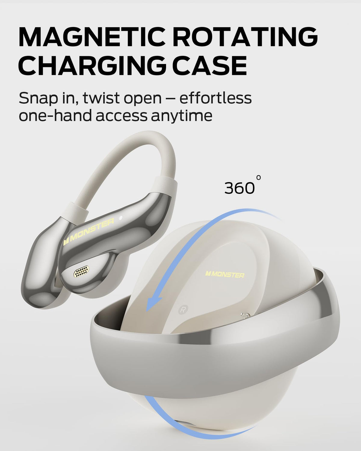 Monster AC390 rotating charging case adds convenient extended power.
