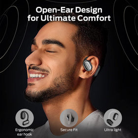 Monster Open Free AC100 side profile on model illustrating secure earhook fit for workouts
