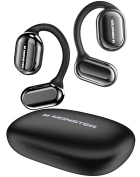 Monster Open Free AC100 front view showing sleek earhook design and immediate comfort