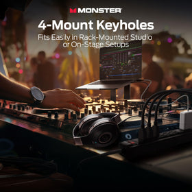 Monster pro mi in studio setup with monitors showing reduced interference for cleaner audio