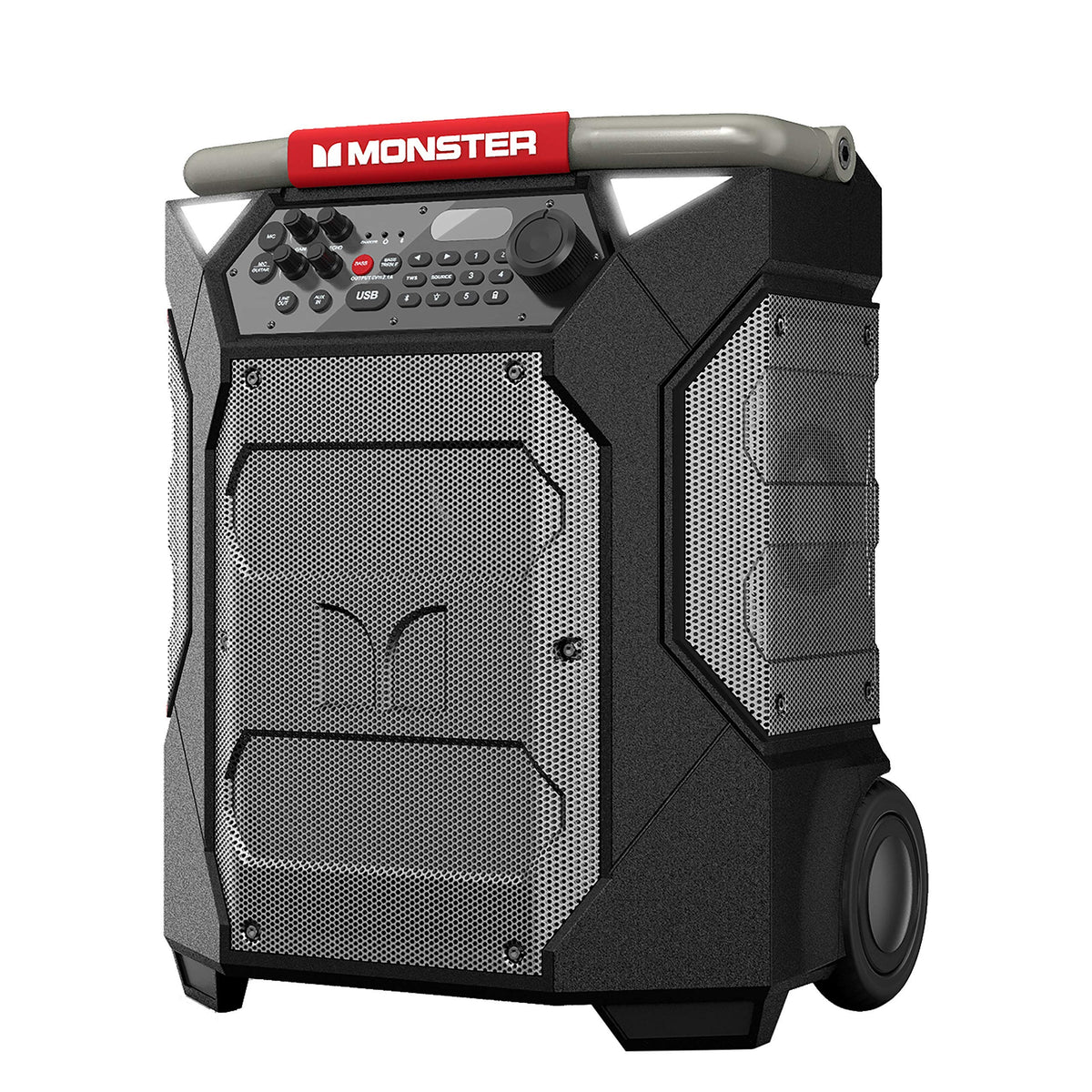 Monster Rockin' Roller 270 front view shows bold, portable design for on-the-go parties.