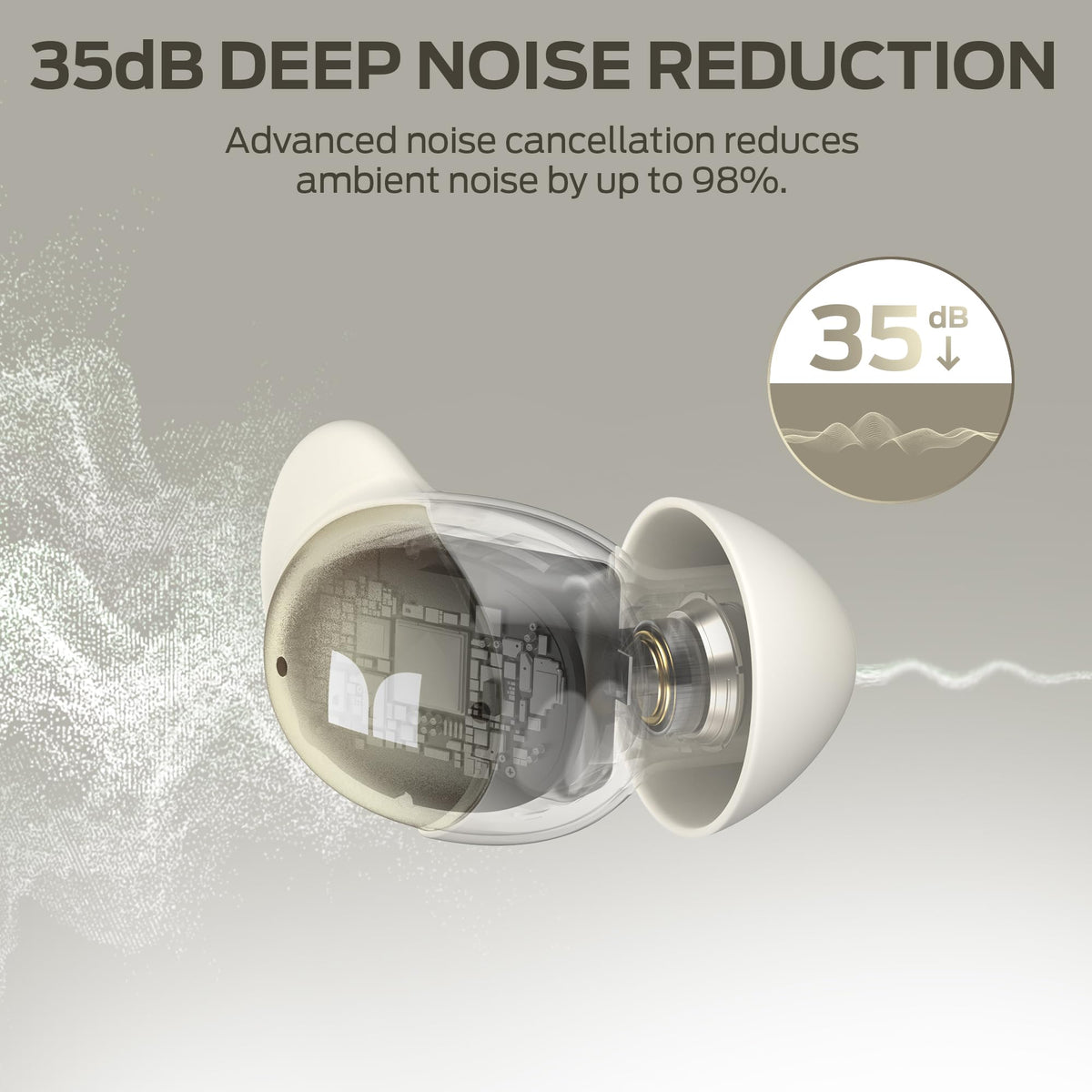 Monster Sleep Ear200 charging case open with earbuds and extended battery benefit