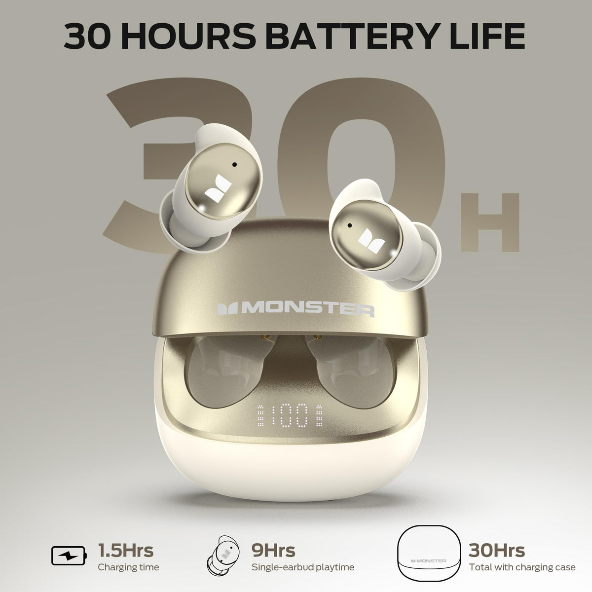 Monster Sleep Ear200 in-bed lifestyle shot showing quiet bedroom listening benefit