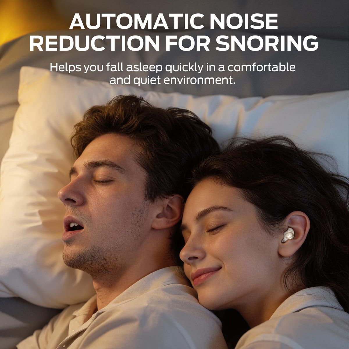 Monster Sleep Ear200 side profile on pillow demonstrating flush fit for side sleepers