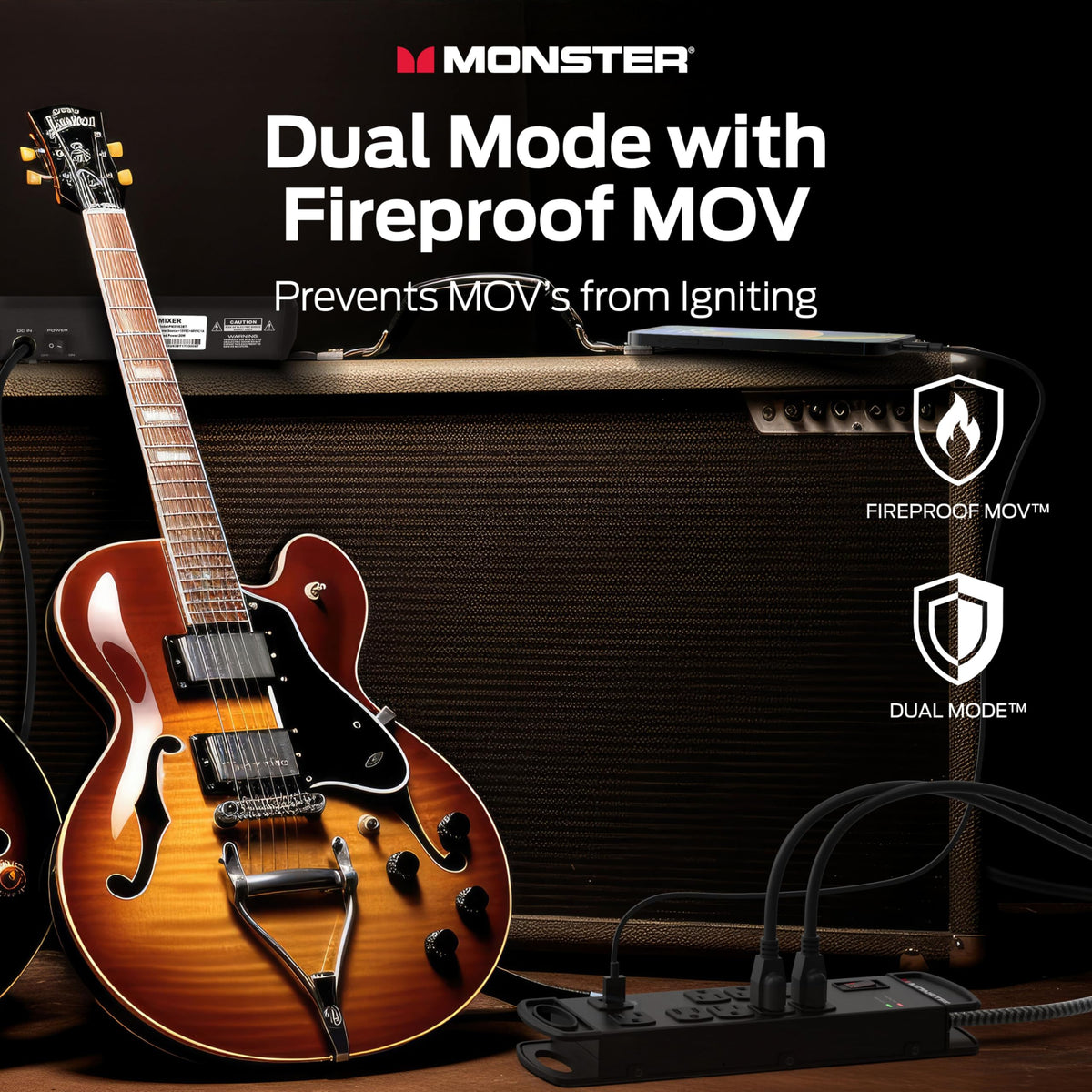 Monster Surge Protector Pro MI dual mode technology guards against overloads and fires.