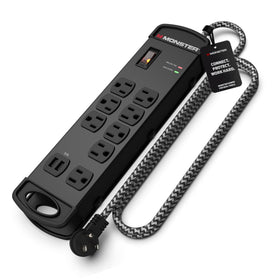Monster Surge Protector Pro MI front view with eight outlets ready to power a full studio rig.