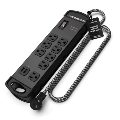 Monster Surge Protector Pro MI front view with eight outlets ready to power a full studio rig.
