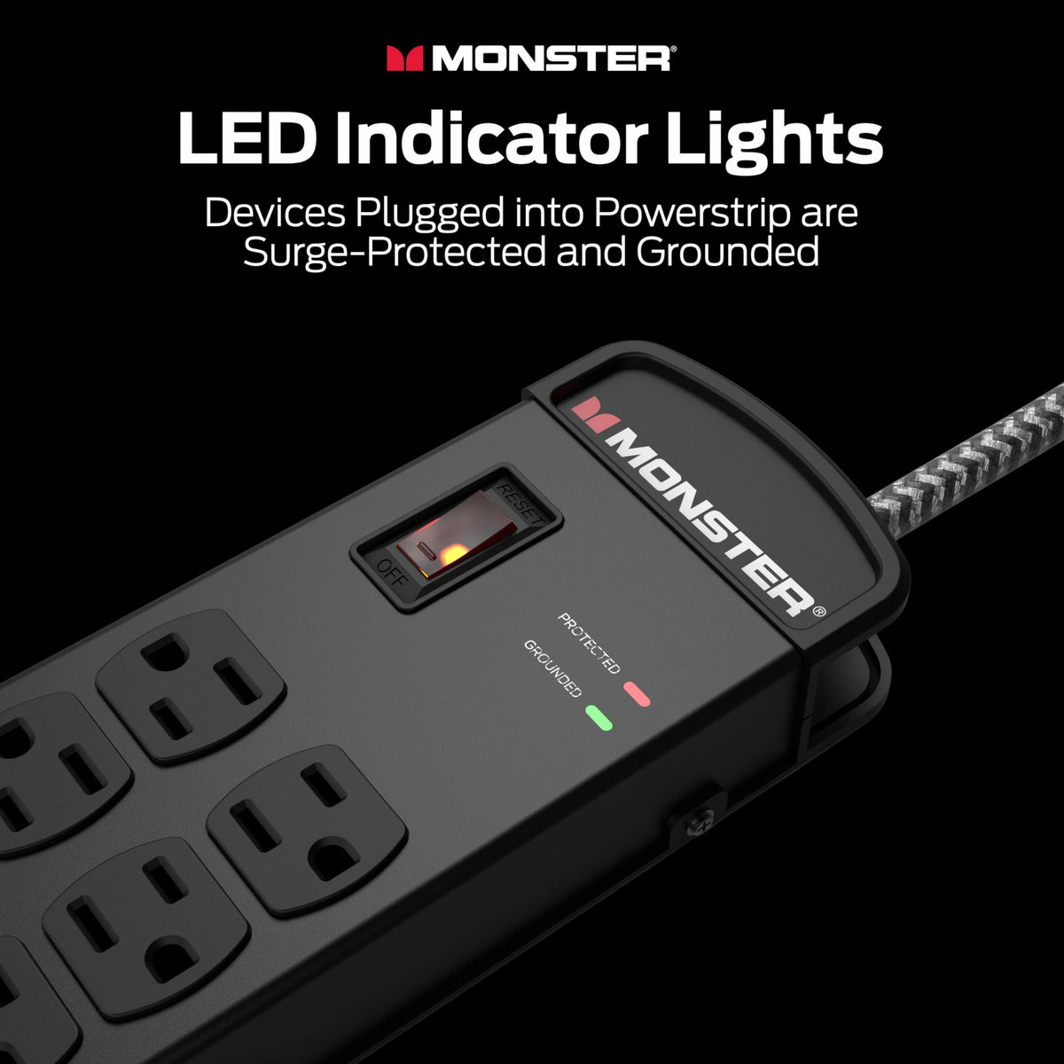 Monster Surge Protector Pro MI LED indicators show power status at a glance.