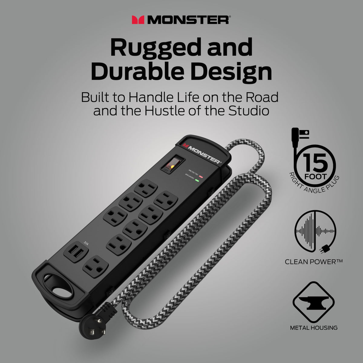 Monster Surge Protector Pro MI two USB-A ports for USB devices during sessions.