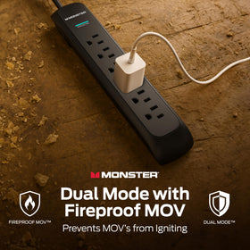 Monster top view of six grounded outlets for organizing multiple devices
