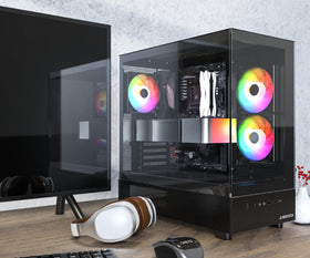 Montech XR-B wood-grain I/O interface blends style with easy access.