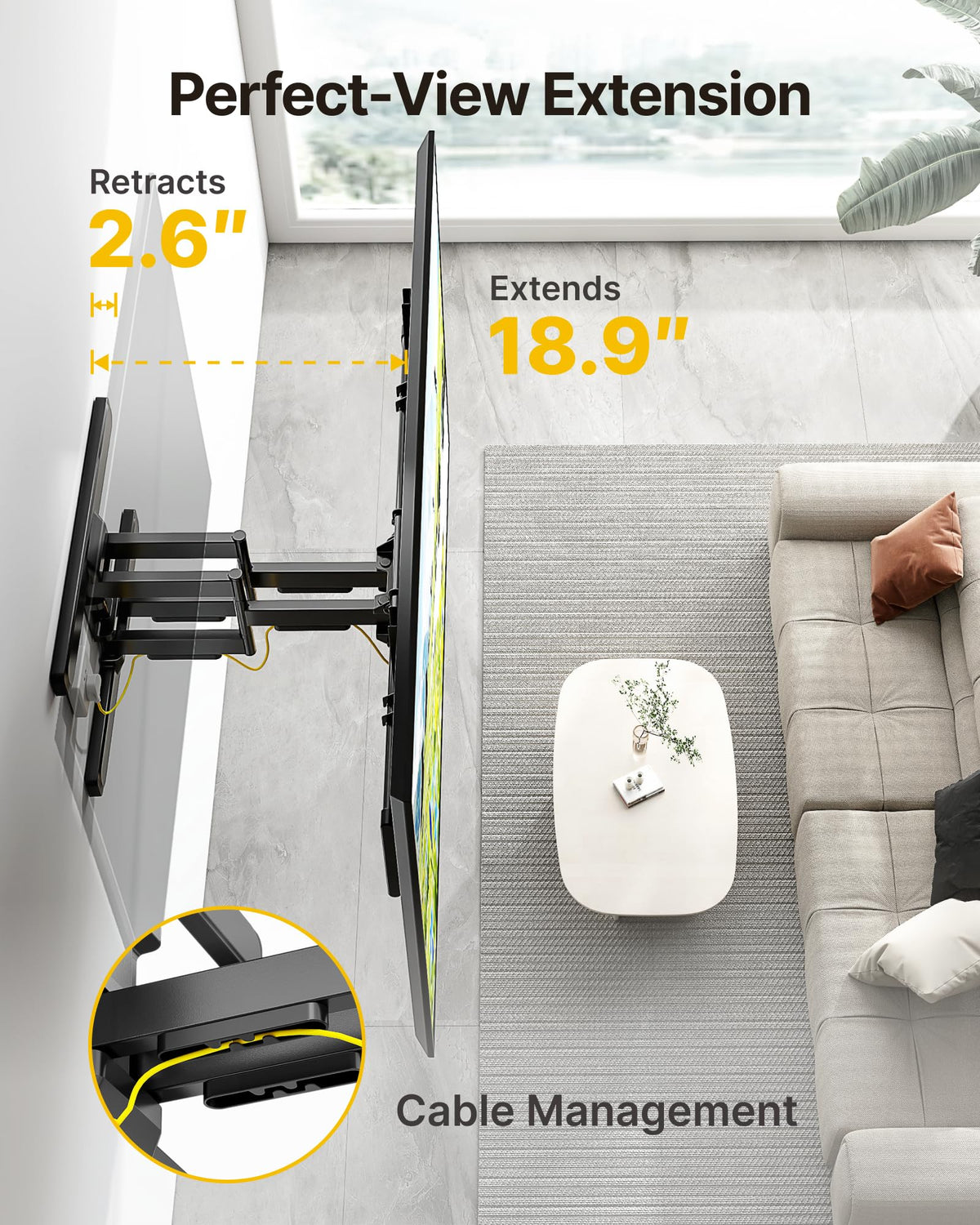 monTEK 18.9-inch arm extension enables easy adjustment for seating positions