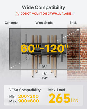 monTEK 265 lbs capacity wall mount provides stable, reliable support for large screens.