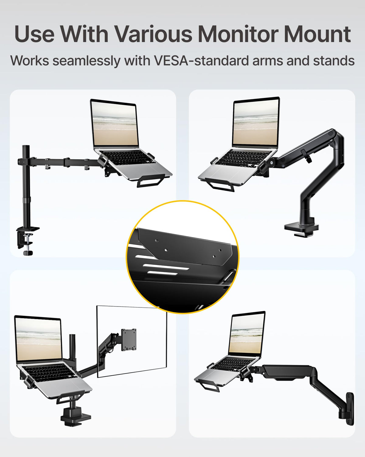 MonTEK detachable base plate adapts to slim and thick laptops for a precise fit