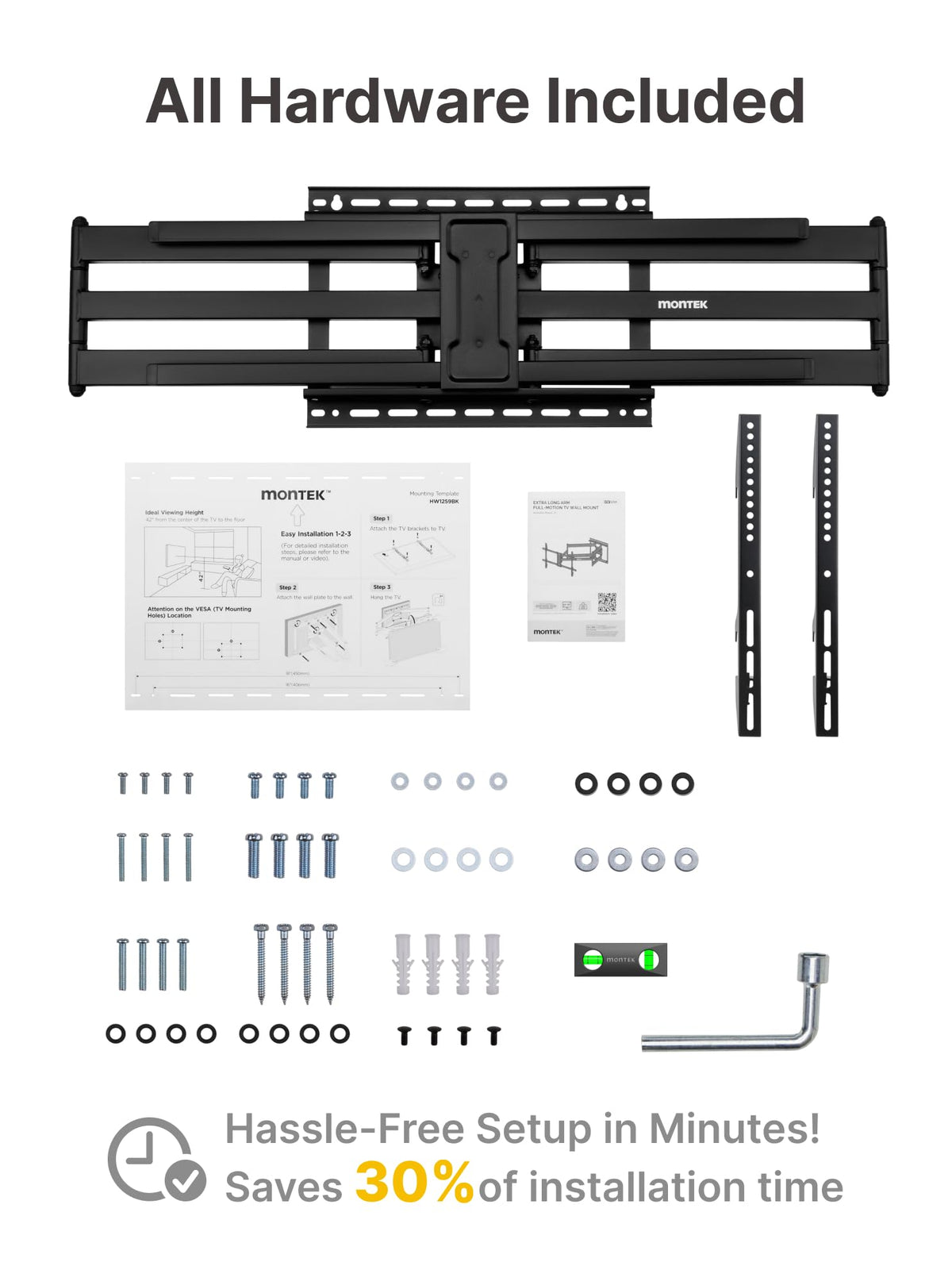 monTEK easy-install package includes template and labeled hardware