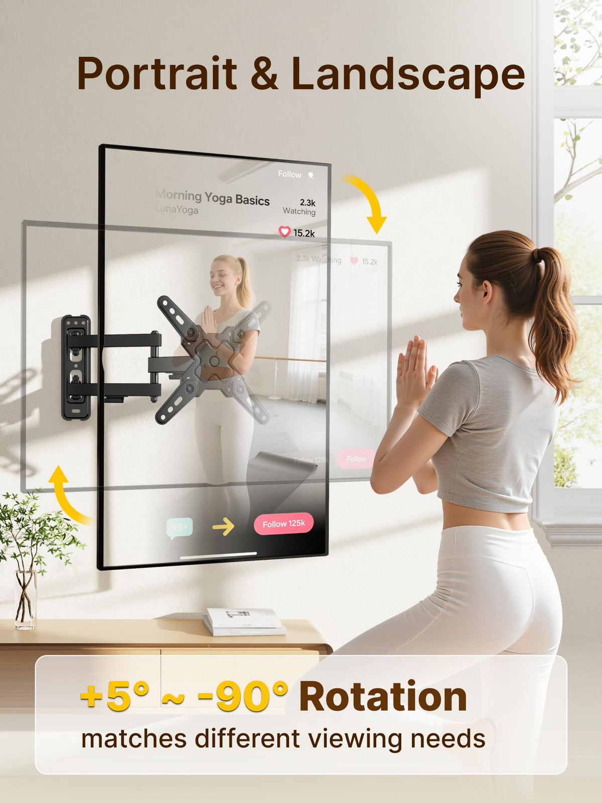 Extendable arm on monTEK mount reaches up to 14.6 inches for extra reach.