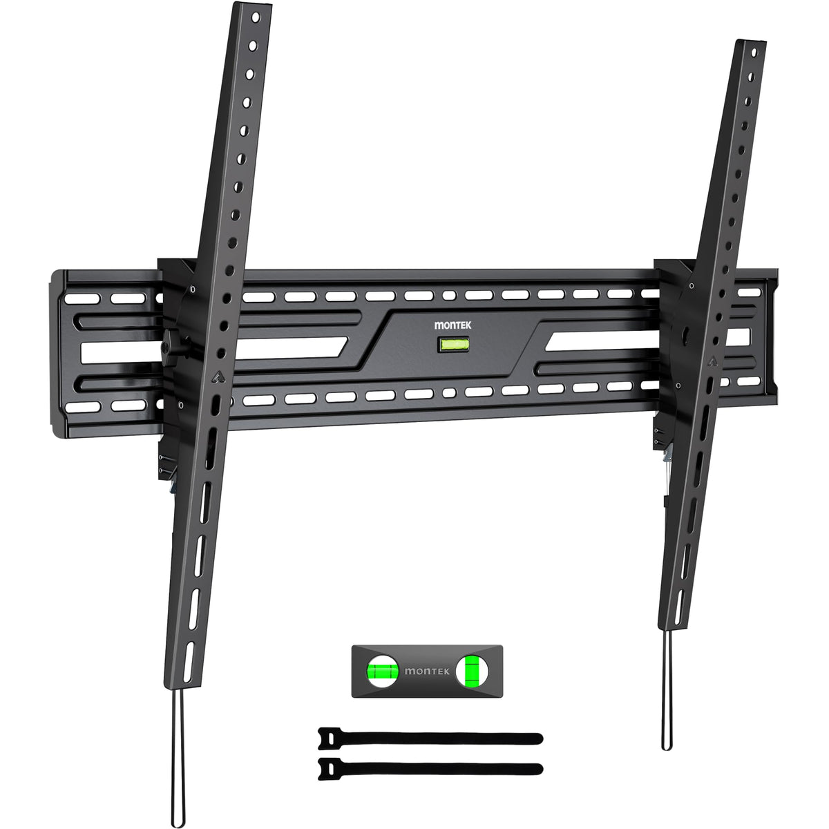 monTEK front view showing heavy duty bracket securing large TV for stable support