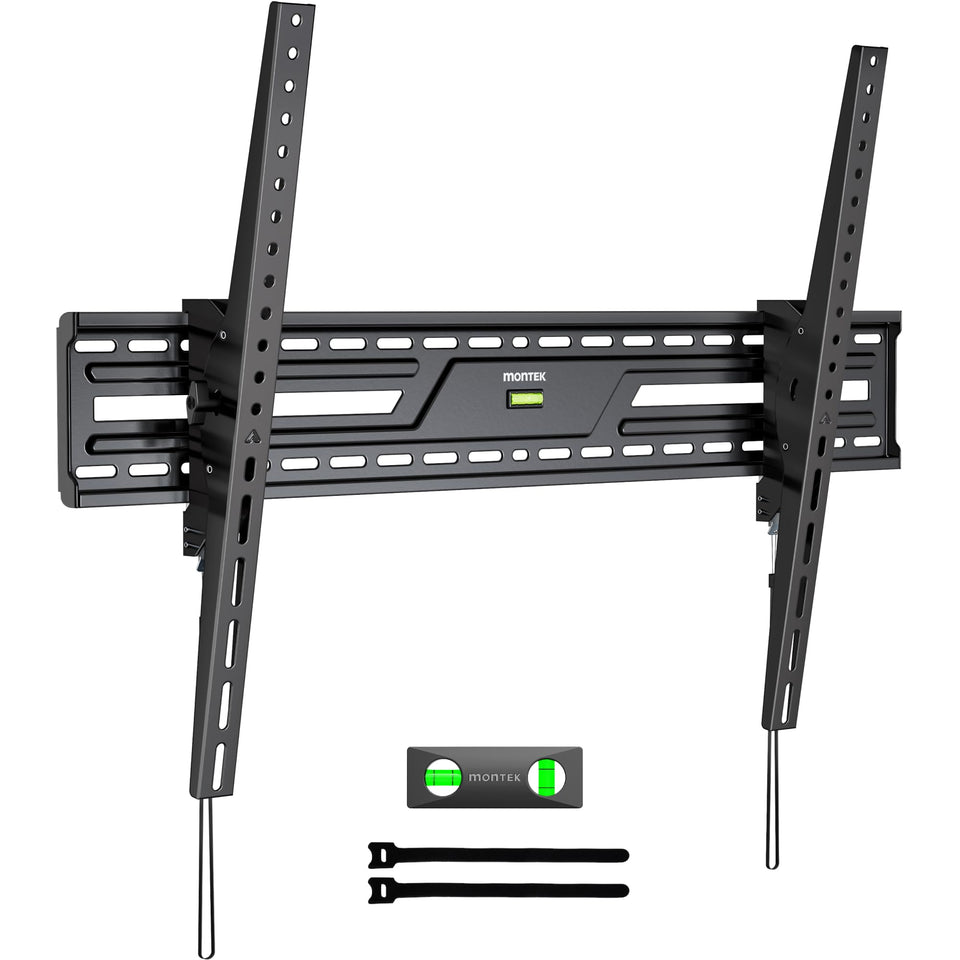 monTEK front view showing heavy duty bracket securing large TV for stable support