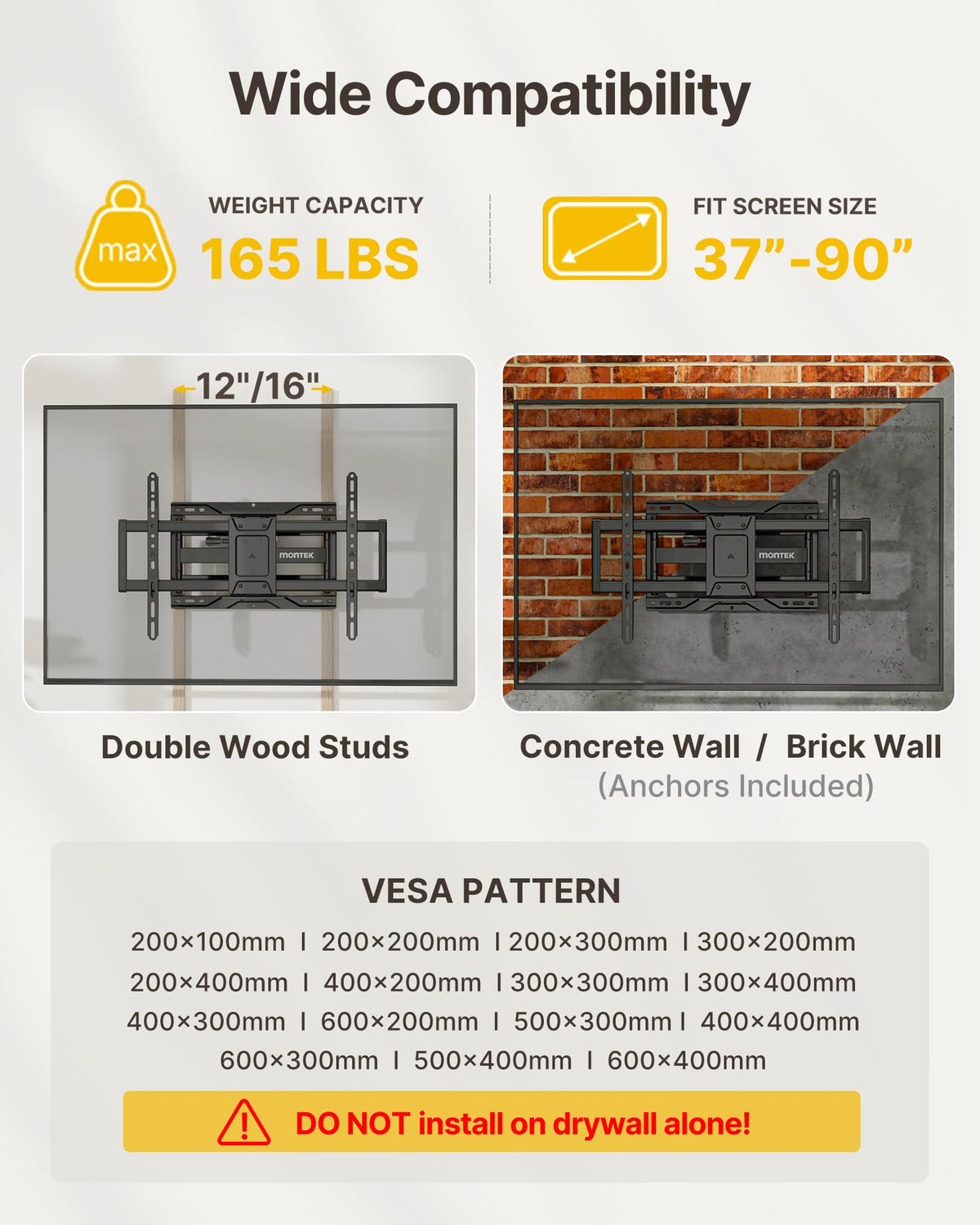 monTEK Heavy Duty TV Wall Mount dual arms extended for immersive viewing