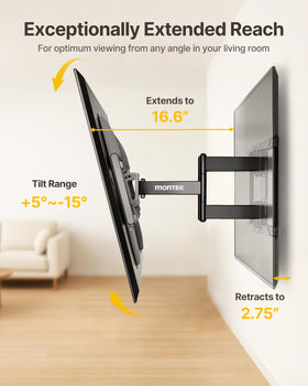 monTEK Wall Mount compatibility with VESA patterns 200x100 to 600x400