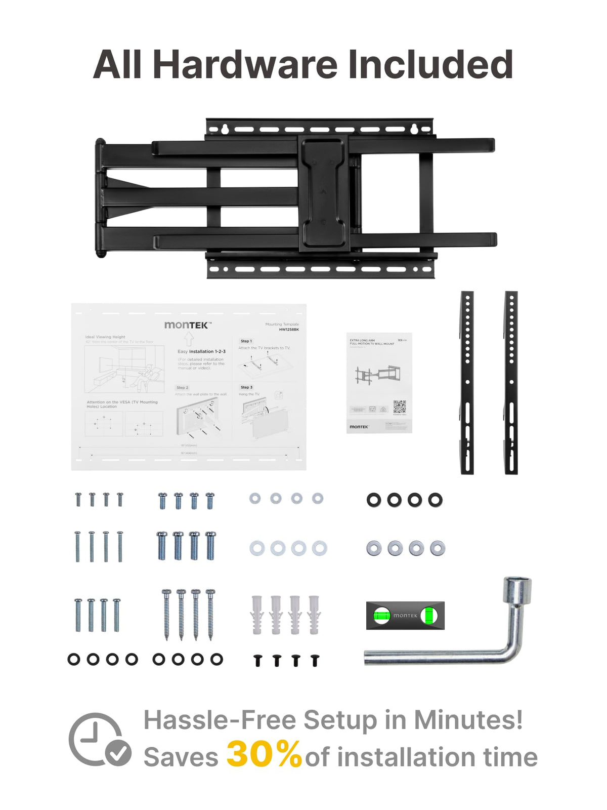 Montek corner-view capable long-arm mount saves space.