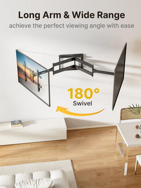 Montek long-arm wall mount supports VESA 600x400 for larger TVs.